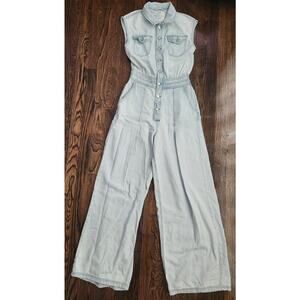 Habitual Jumpsuit Women's Sz 0/25 Light Wash Button Up Wide Leg Denim Sleeveless